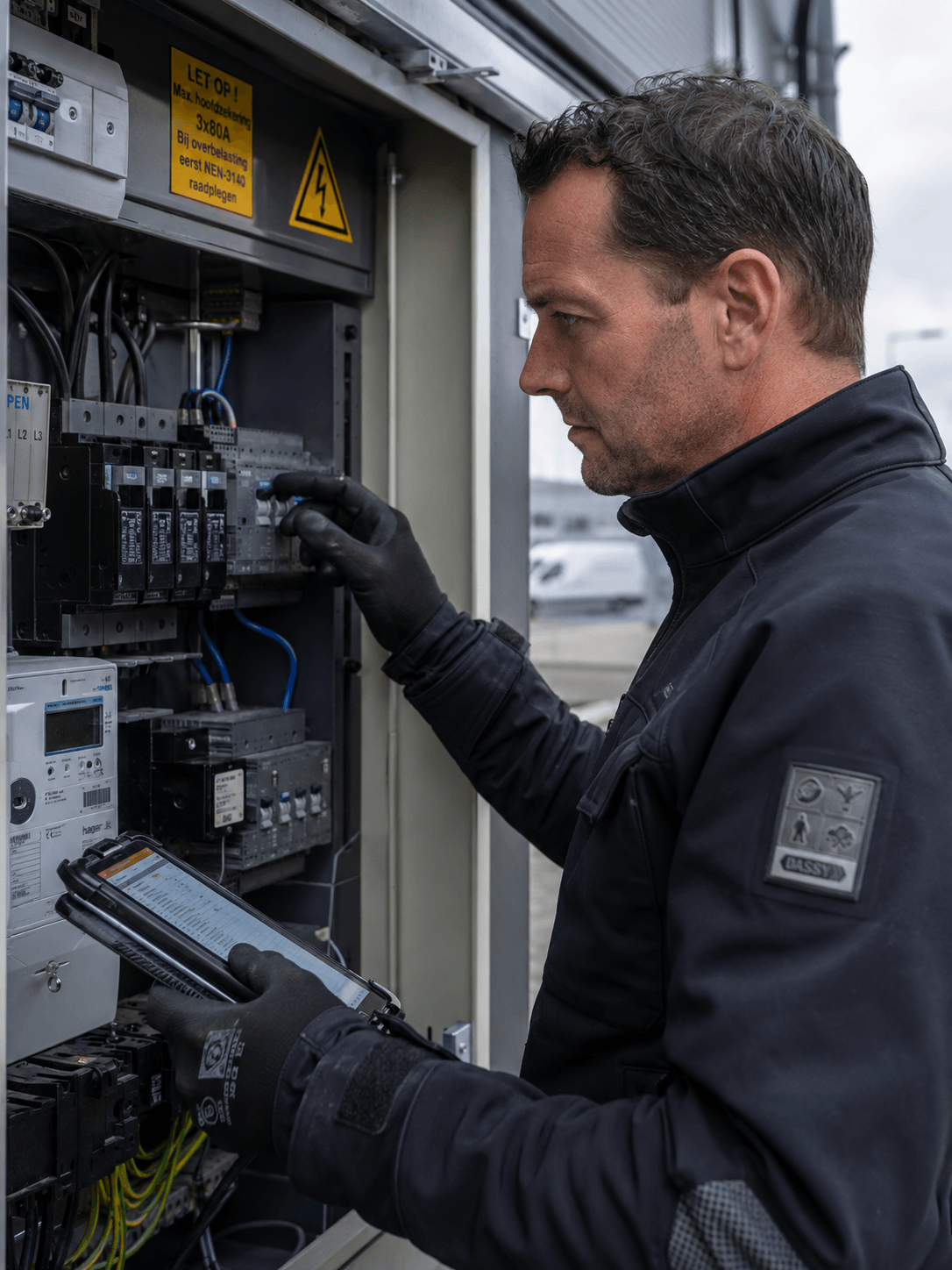 Monteur werkt aan elektrische installatie — netcongestie