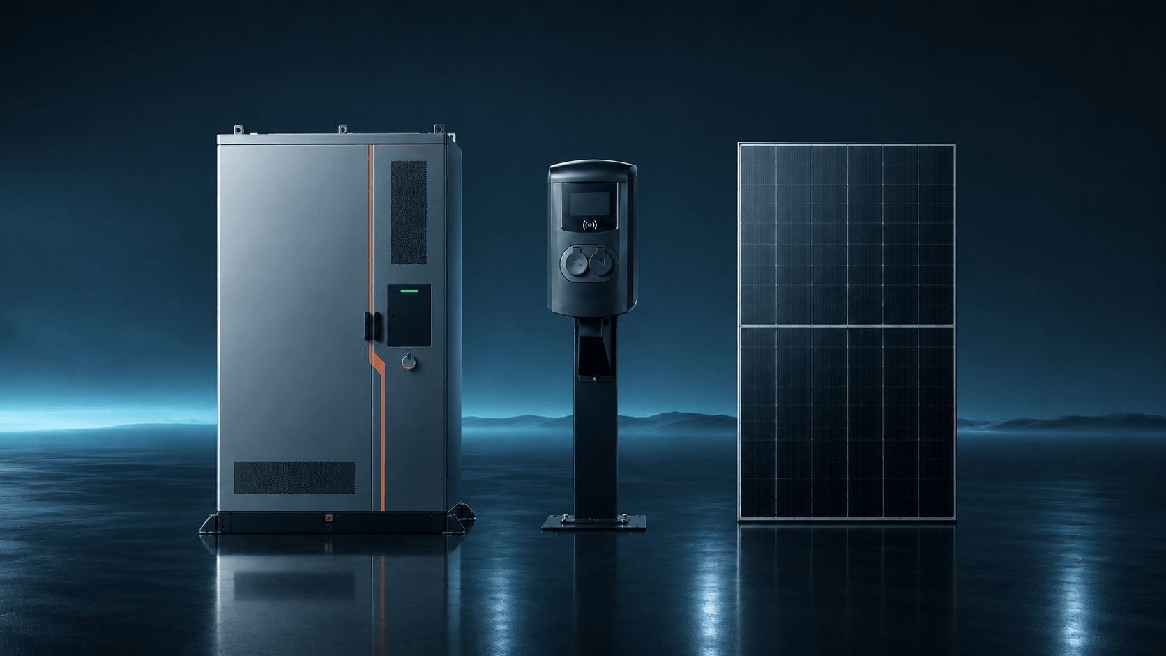 Batterijopslag, laadpaal en zonnepaneel — drie onderdelen van één totaaloplossing